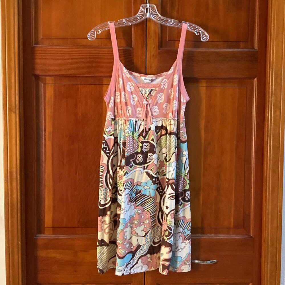 Scanty Sleeveless Sundress with Lace Up Detail - Pink Brown Yellow Blue - Size L